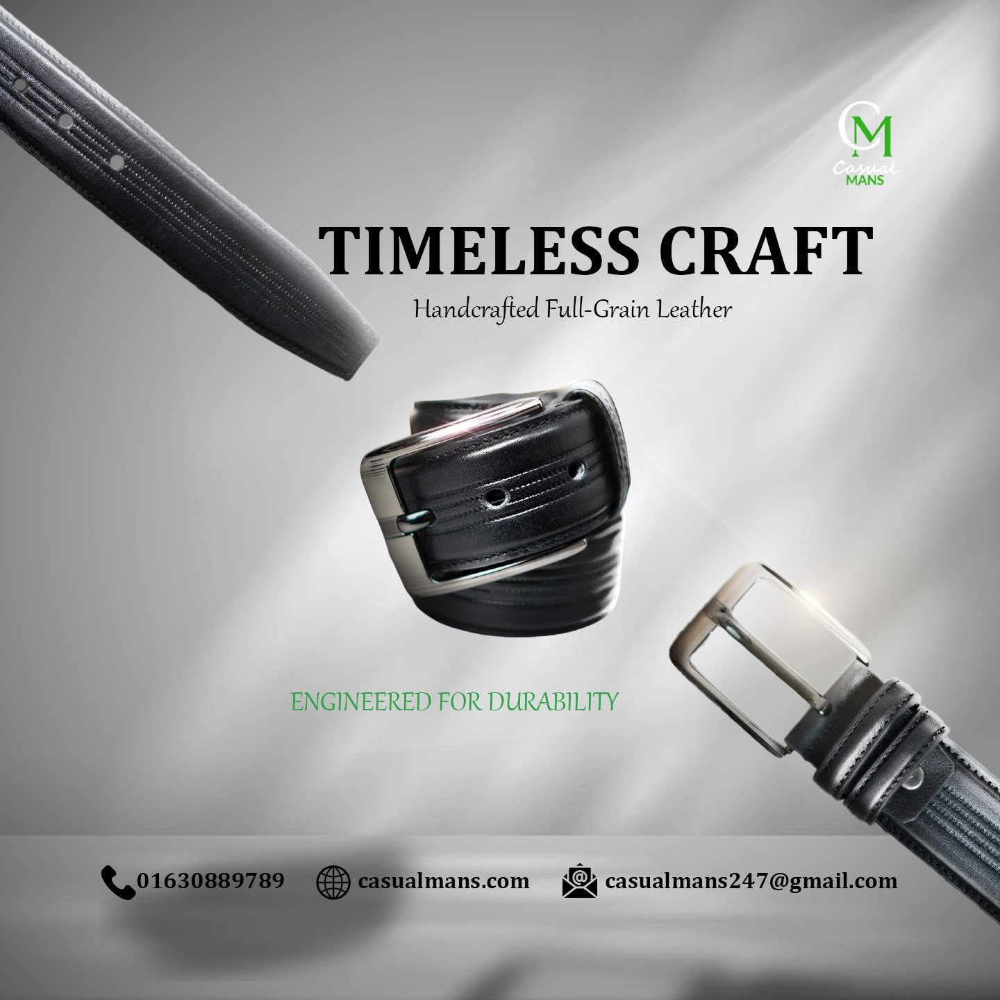 Handcrafted Leather Belt black Brushed Zinc Alloy